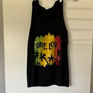 One Love Palm Tree Tank Top - Black with Red/Yellow/Green Graphic
